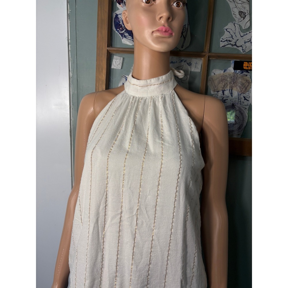 LOFT White/Gold stripe summer loose fit Halter Top Sleeveless Blouse Small